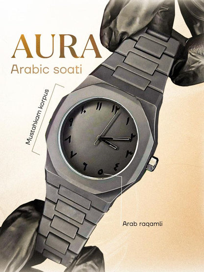 Full BLACK ARABIC AURA Quartz Watch