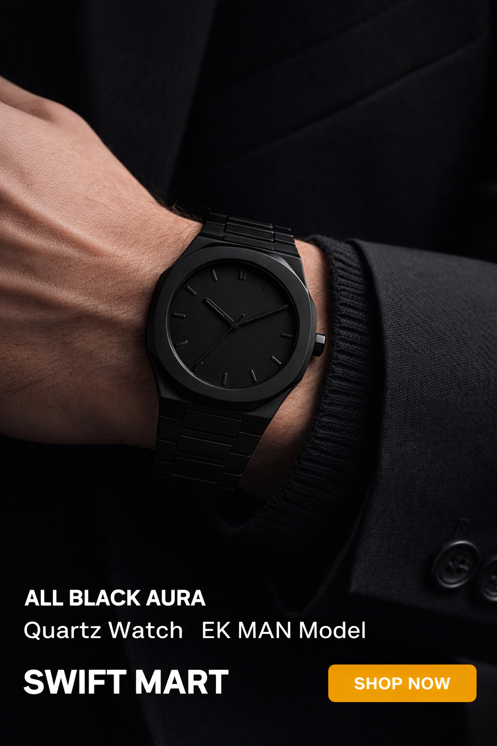 Full BLACK ARABIC AURA Quartz Watch