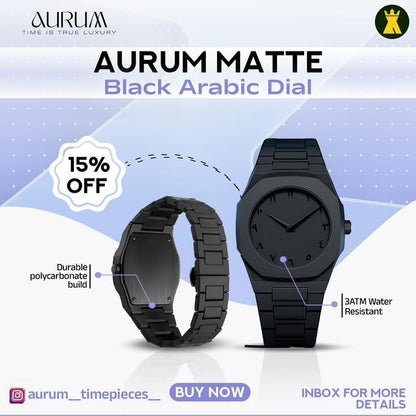 Full BLACK ARABIC AURA Quartz Watch